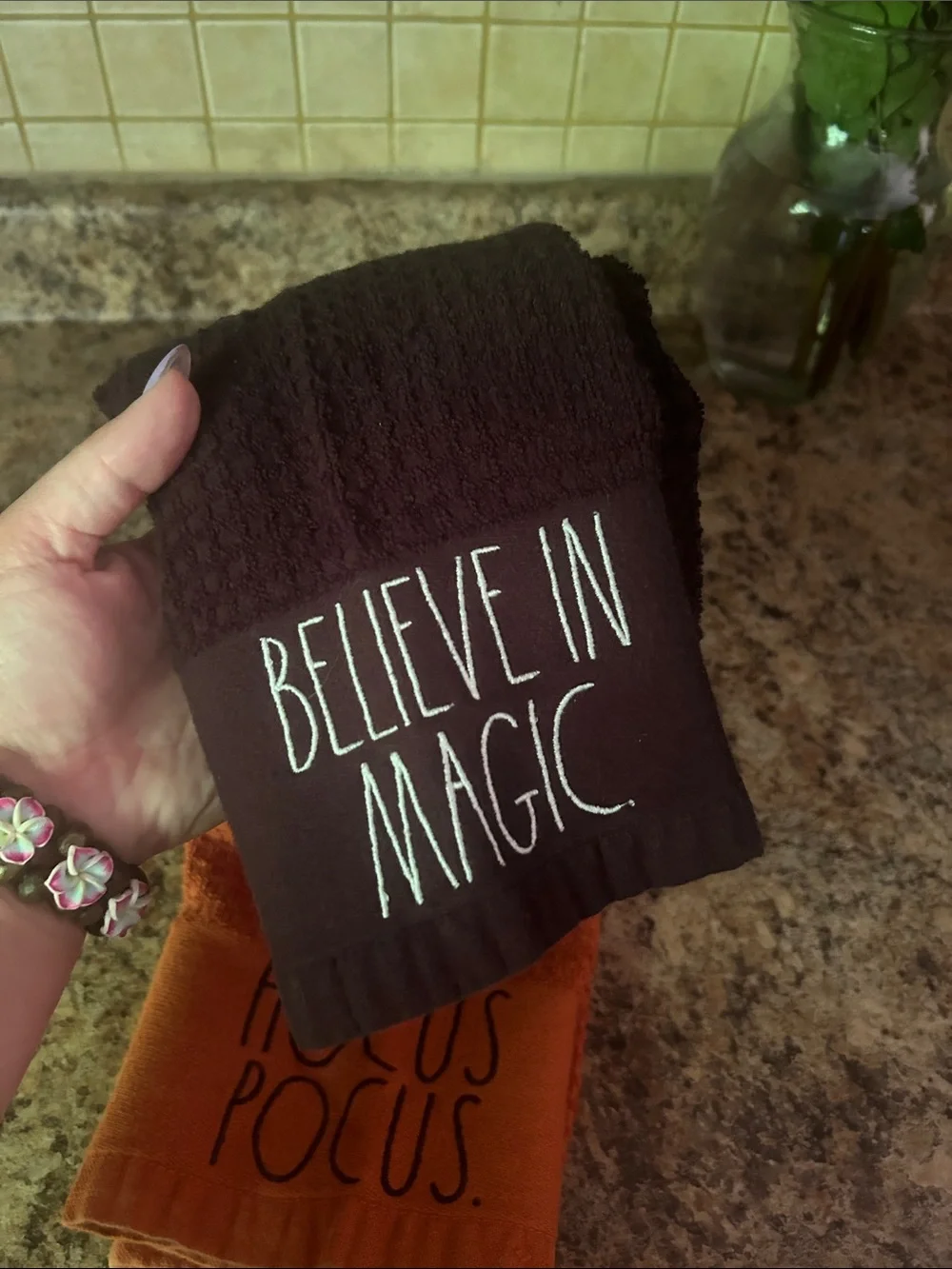 Hocus Pocus & Believe in Magic Halloween Kitchen Towels - Orange & Black